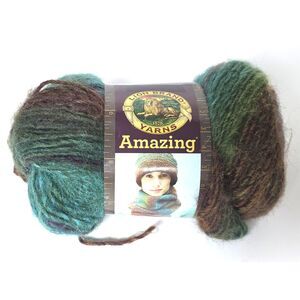 Lion Brand Arcadia Yarn Wool Acrylic Blend Striping Teal Brown Rated 4 147 Yds.
